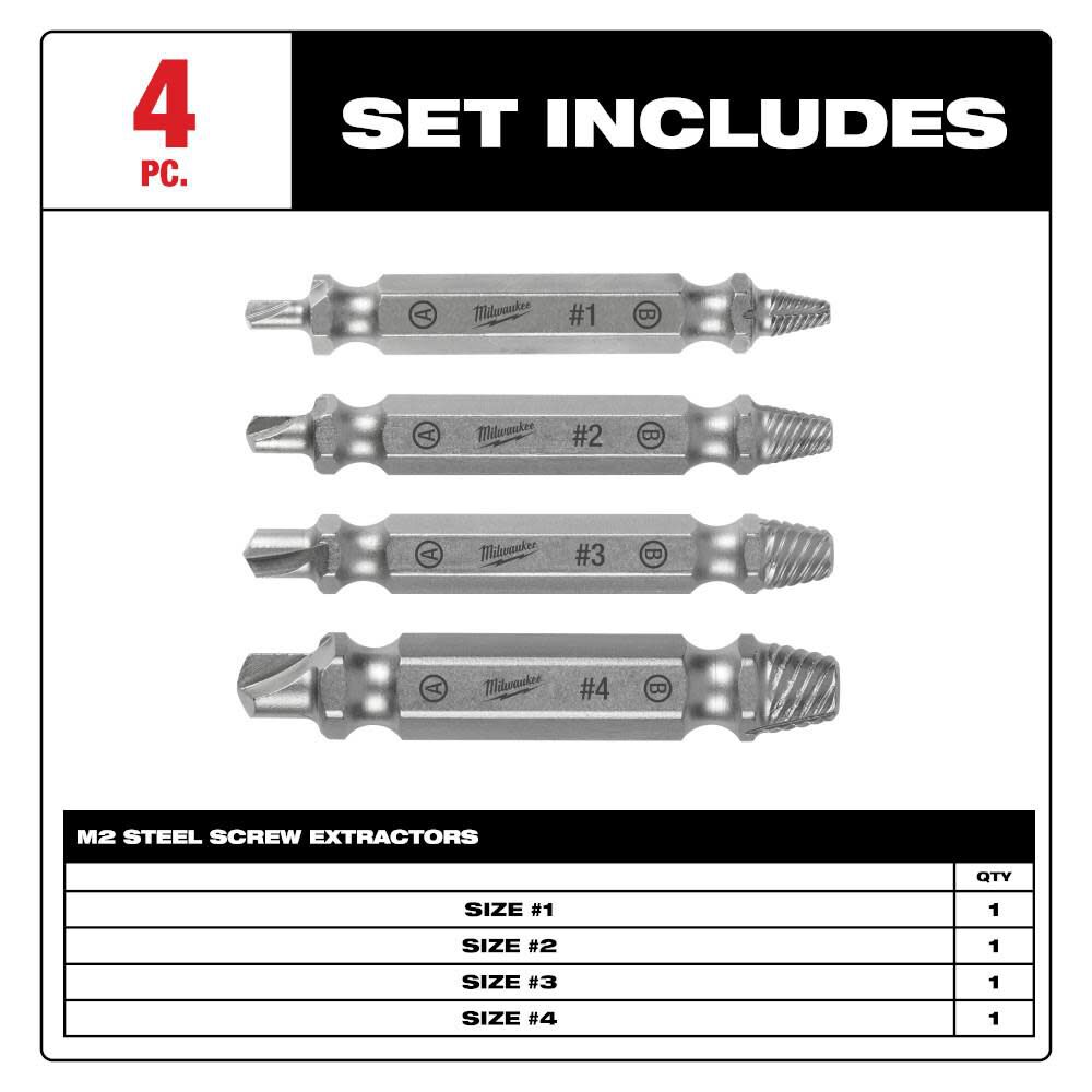 Milwaukee M2 Steel Screw Extractor Set 4pc 49-57-9001 from Milwaukee