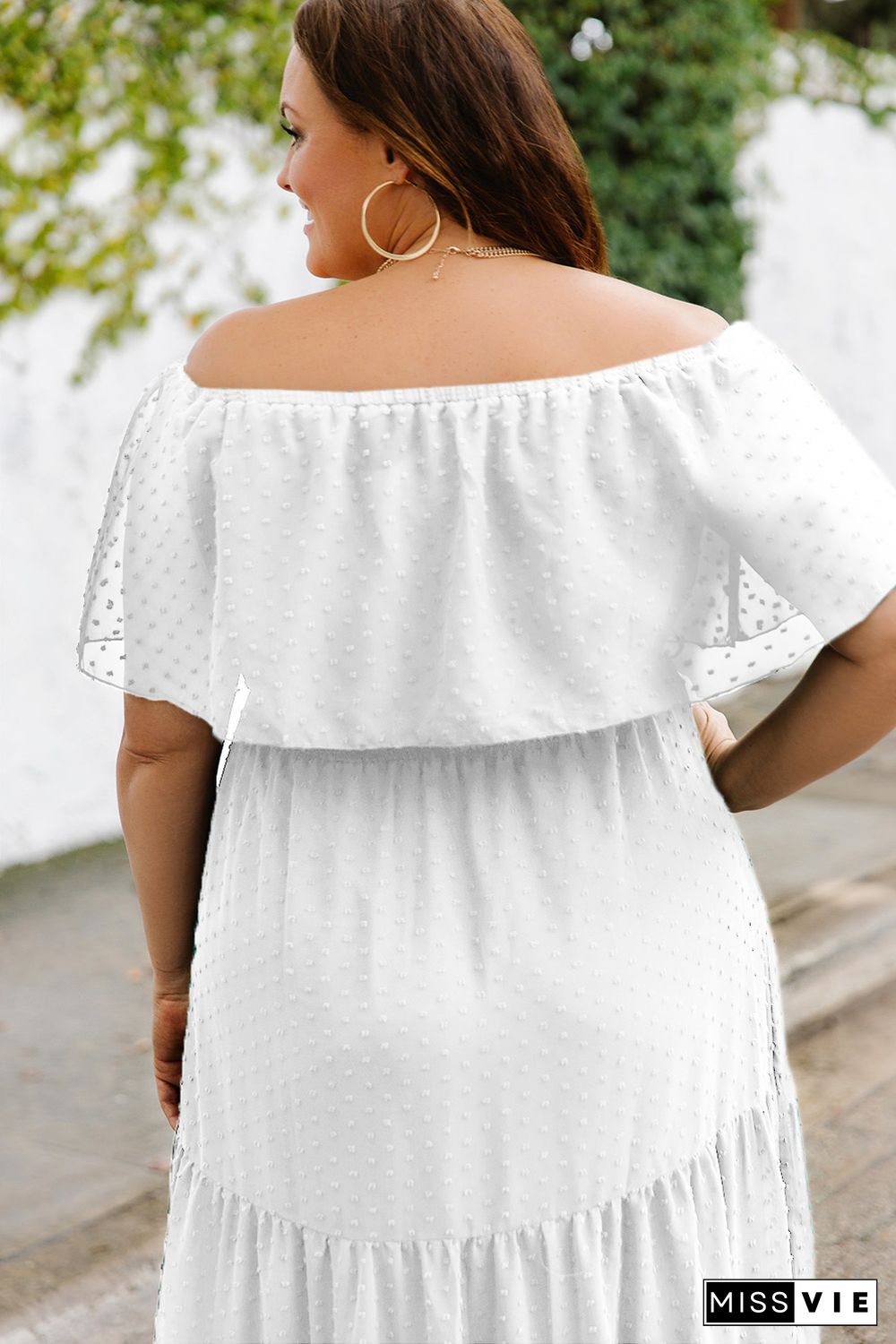 White Swiss Dot Plus Size Ruffle Tiered Maxi Dress