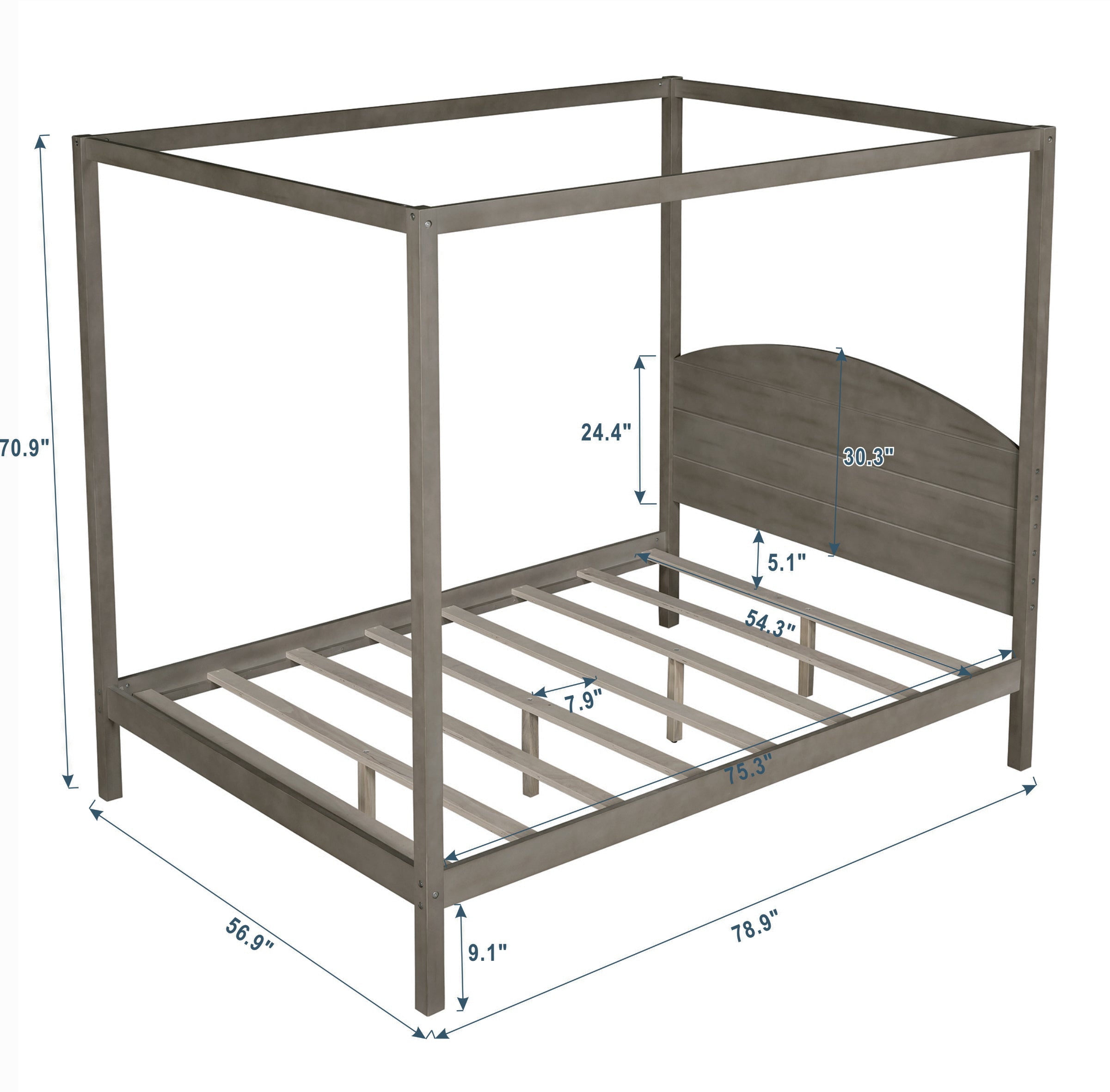 EUROCO Wood Full Size Canopy Platform Bed with Headboard for Kids Bedroom, Brown