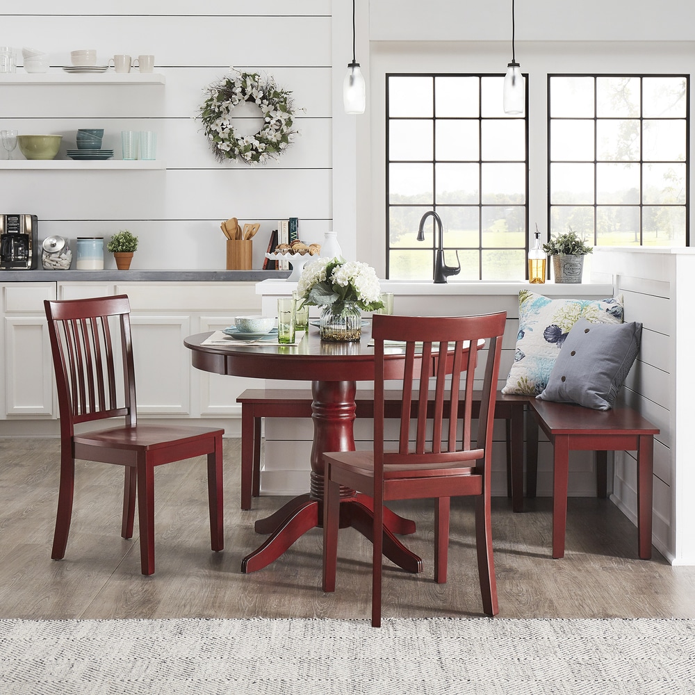 Wilmington II Round Pedestal Base Antique Berry Red Breakfast Nook Set by iNSPIRE Q Classic