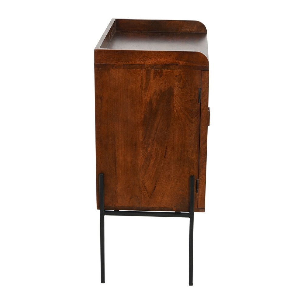 Wood and Metal Bar Cabinet with Cane Panels