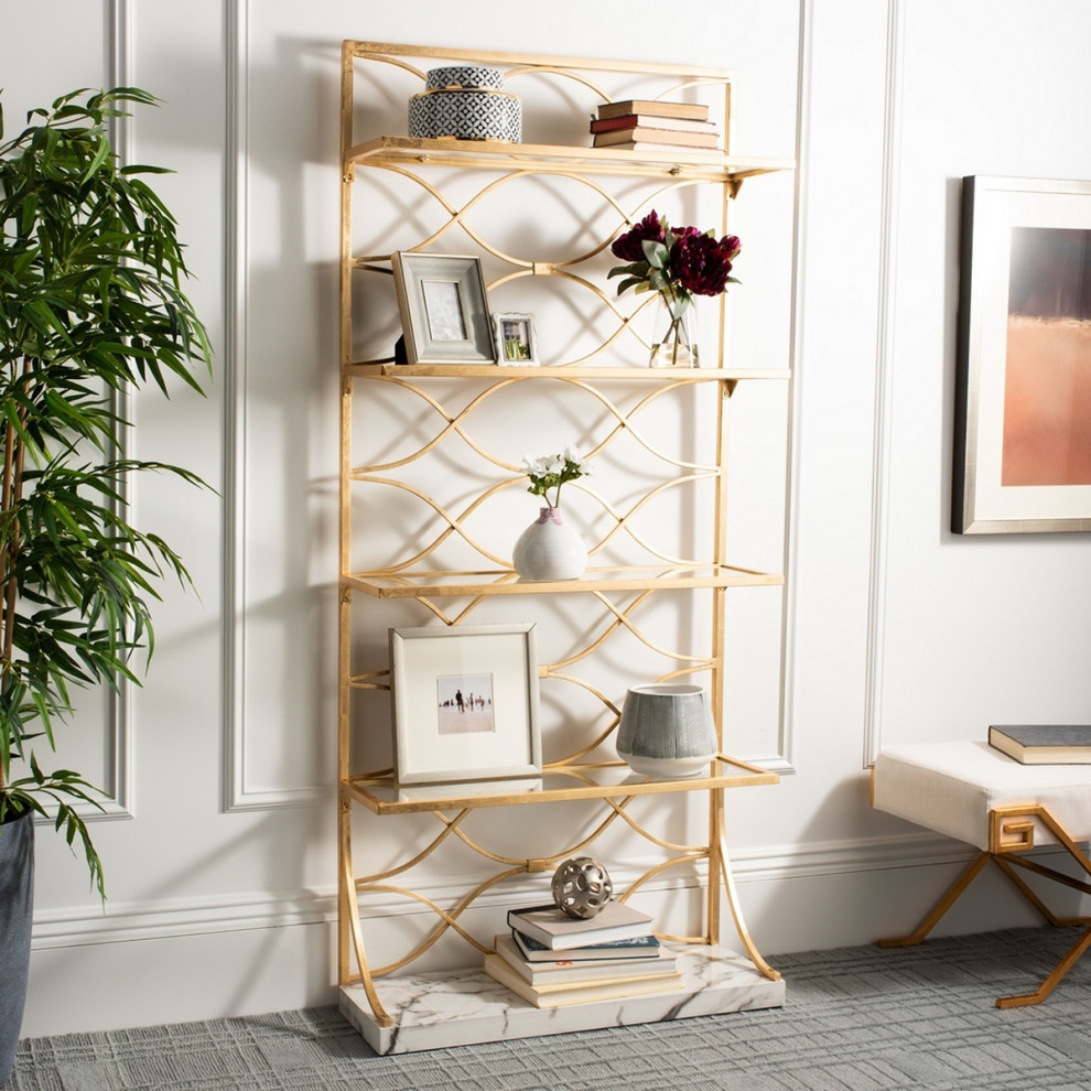 Pami 4 Glass Tier Marble Base Etagere/ Bookcase Gold/ White/ Clear   Modern   Bookcases   by Virgil Stanis Design  Houzz