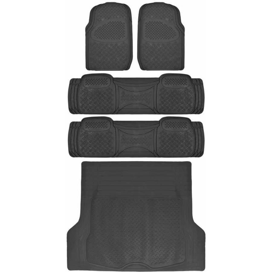 BDK Super Duty Rubber Floor Mats for Car SUV and Van 3 Rows with Cargo Mat， All Weather， Heavy Duty， 3 Colors