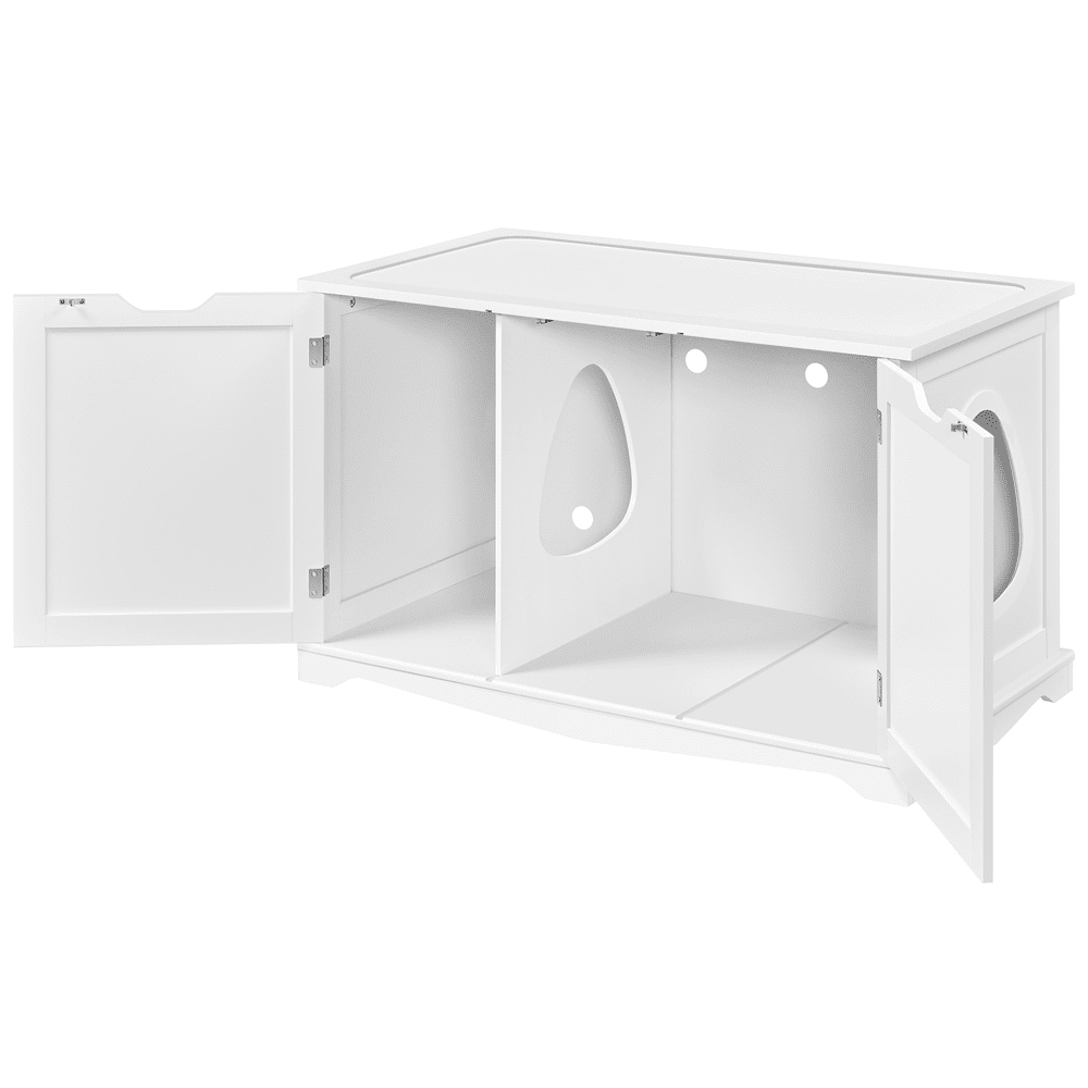 Yaheetech Wooden Cat Litter Box with Divider and Partition， White