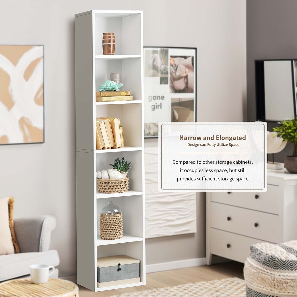 Tall Narrow Bookshelf  6 Tier Cube Display Rack
