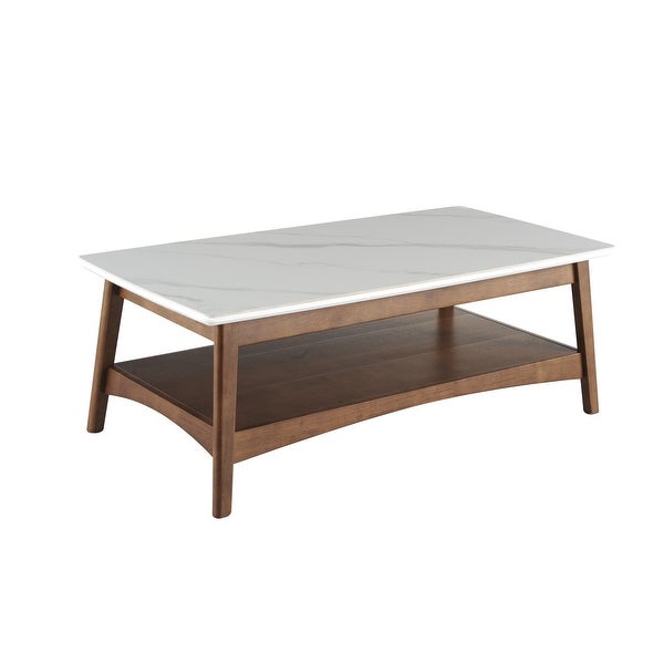 Luca Mid- Century Coffee Table Stone and Wooden Frame