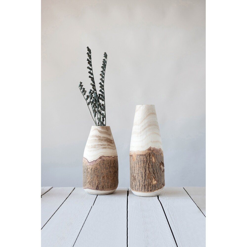 Carved Paulownia Wood Vase with Live Edge (Each one will vary)