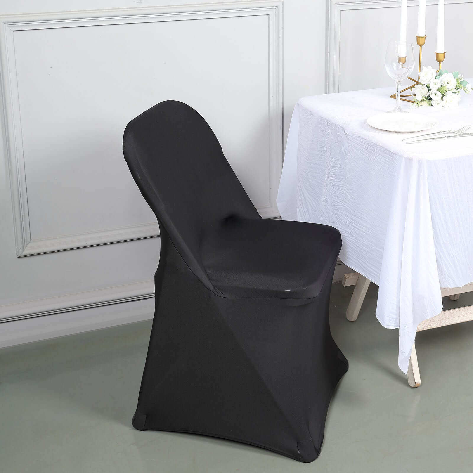 Black Spandex Stretch Fitted Folding Slip On Chair Cover 160 GSM