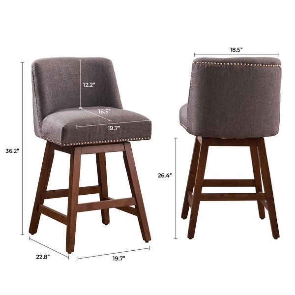 Faux Linen Swivel Bar Stools Set of 2， High Back Bar Height