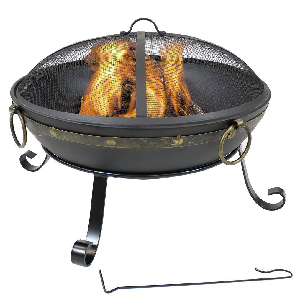 Sunnydaze Decor 25-Inch Victorian Steel Fire Bowl with Handles and Spark Screen NB-147