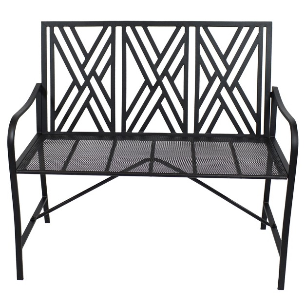 Sunnydaze Outdoor 2 person Iron Geometric Lattice Patio Bench Black