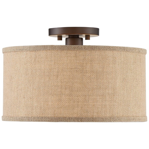 Wide Set Of 2 Bronze Burlap Fabric Drum Shade For Bedroom Kitchen Living Room