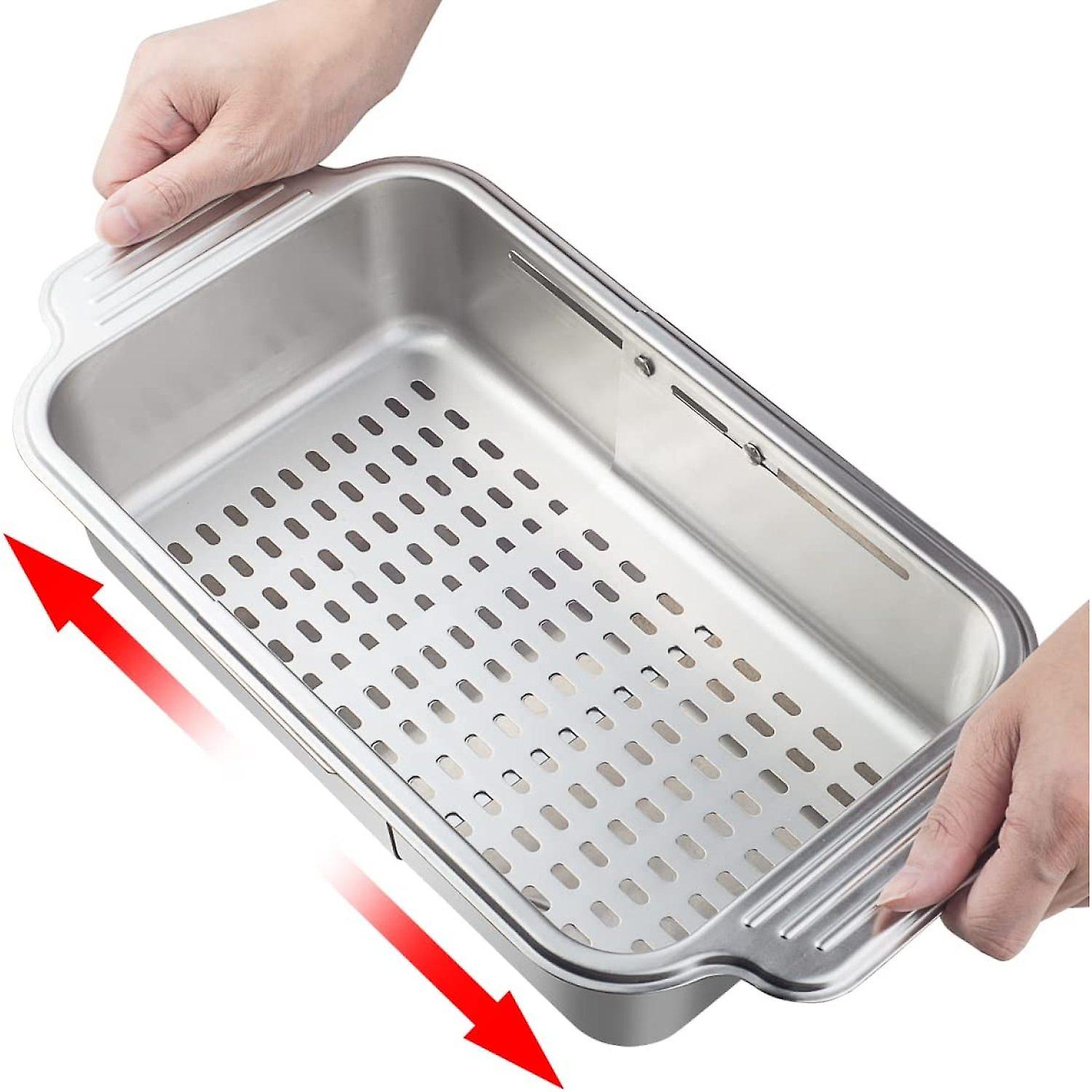 Dexusay Over The Sink Strainer Colander Extendable Stainless Steel - Pasta Drying Rack Strainers And Colanders Sink Strainer (8.3 W X 13.2-17.5 L X 3