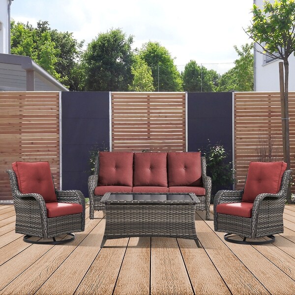 4Piece Patio Sofa with Swivel Glider Chair Set