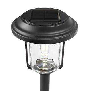 Hampton Bay Laurelview 14 Lumens Black Weather Resistant Solar LED Path Light with Water Glass Lens and Vintage Bulb 82301-006