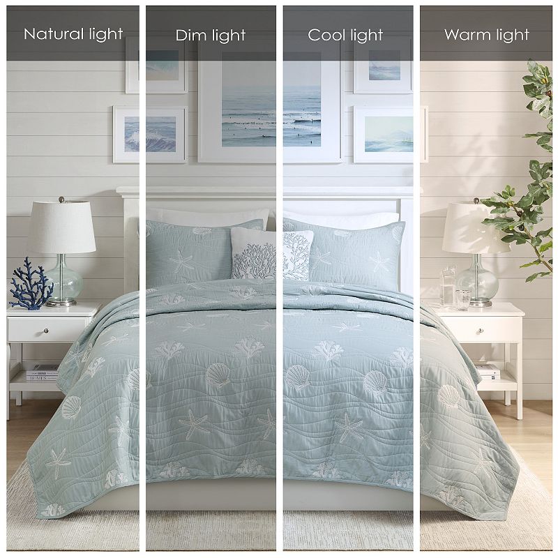 Harbor House Seaside 4-Piece Coastal Cotton Quilt Set with Shams and Throw Pillow