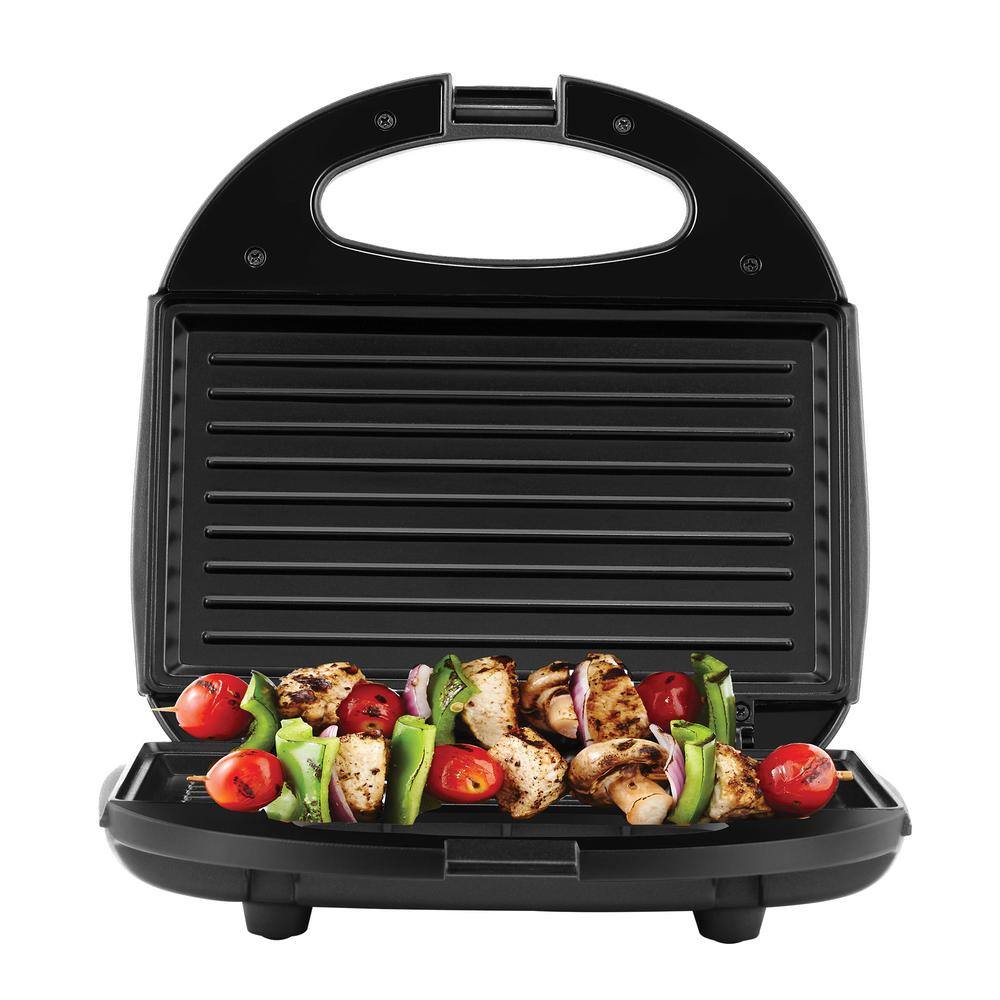 Continental Electric 120 W 2-Slice Black Countertop Contact Grill and Sandwich Maker with Non-Stick Surface CE23829