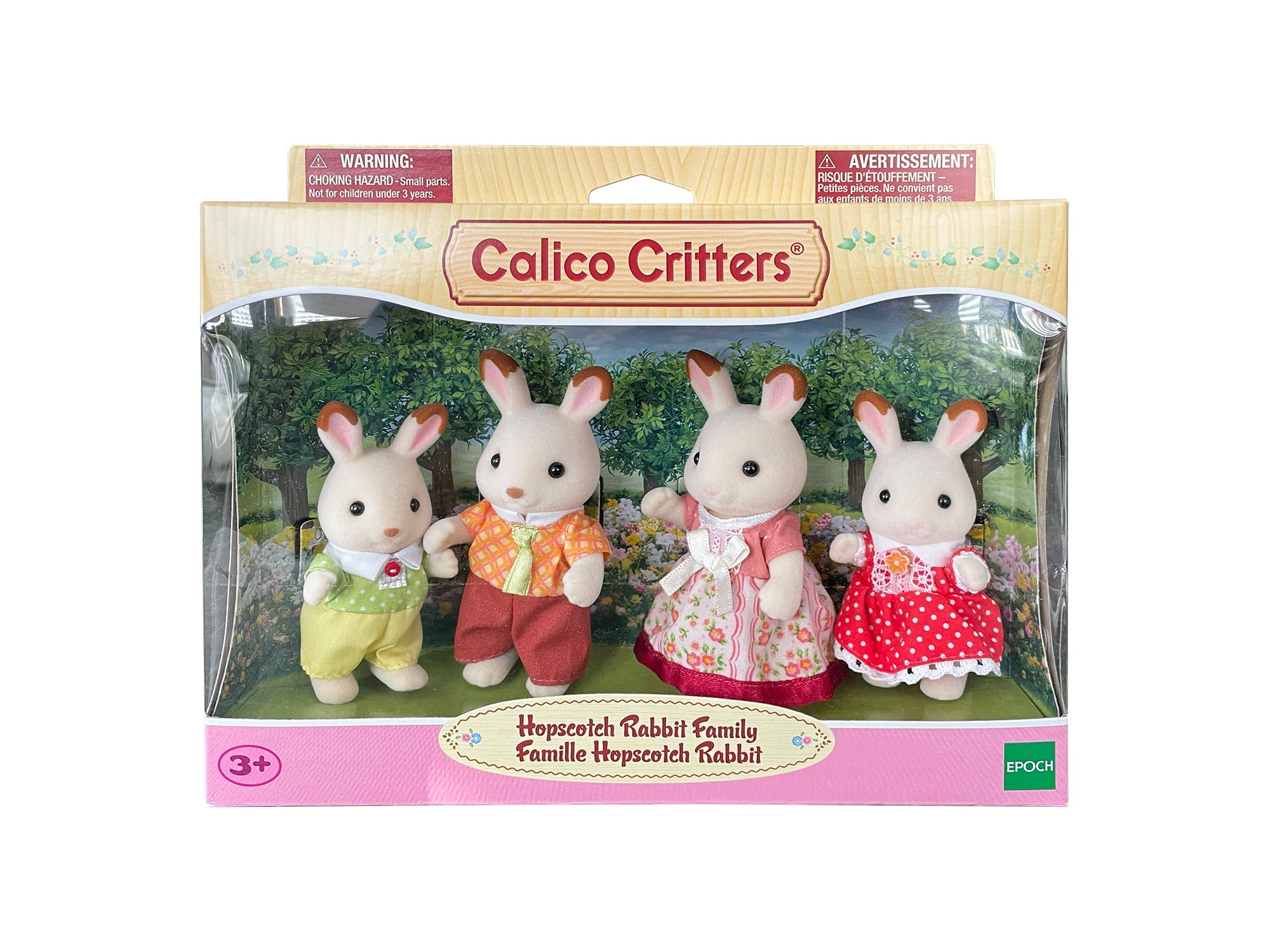 Calico Critters Hopscotch Rabbit Family, Set of 4 Collectible Doll Figures