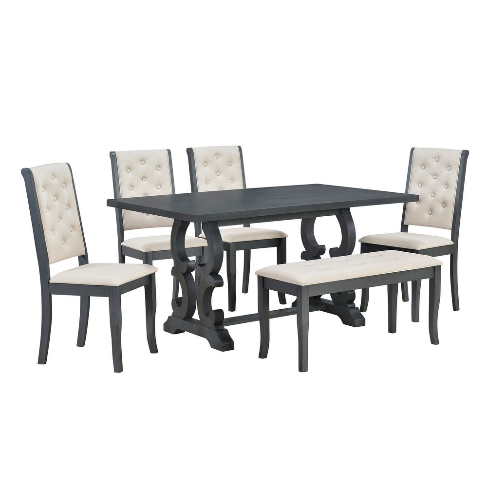 6 Piece Dining Table Set Kitchen Table Set with Backs   Cushions