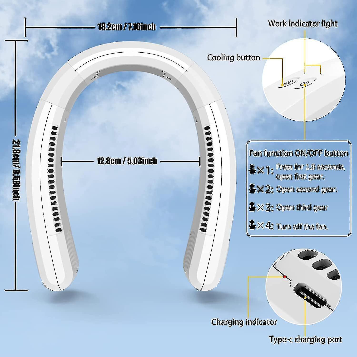 Neck Fan， Neck Air Conditioner Portable Neck Fans Rechargeable 4000mah Battery， Bladeless Neck Fan N