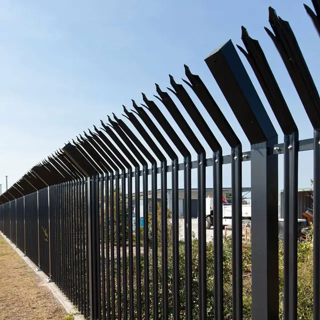 Factory direct supply 2100mm high sets in hot dip galvanised powder coated satin black steel palisade security fencing