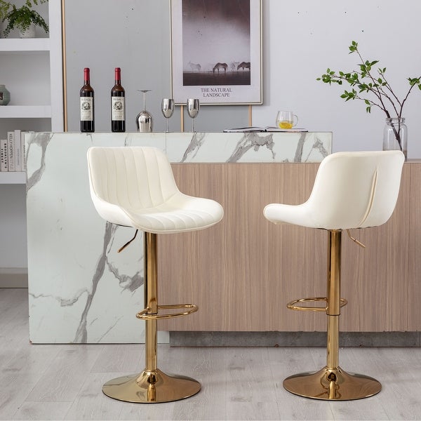 Velvet AdjustableSwivel Bar Stools with Footrest， Set of 2