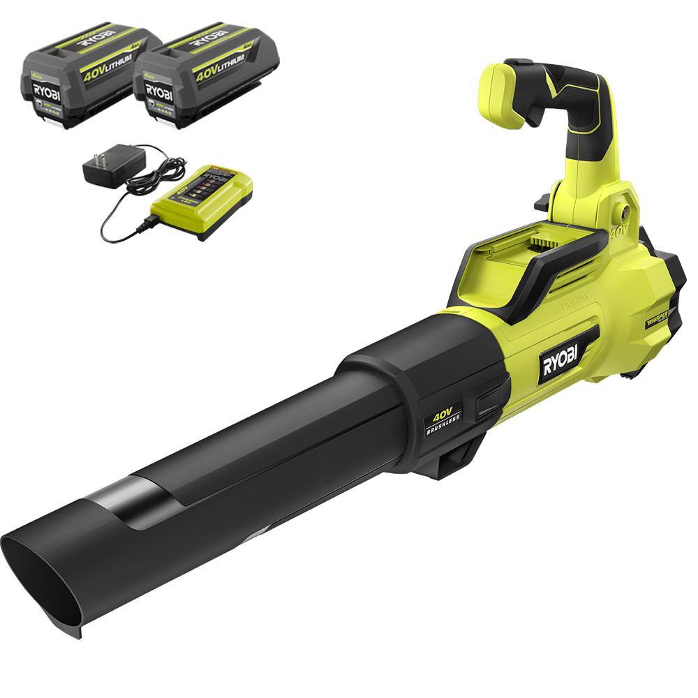 RYOBI RY40470-2B 40V Brushless 125 MPH 550 CFM Cordless Battery Whisper Series Jet Fan Blower with (2) 4.0 Ah Batteries and Charger