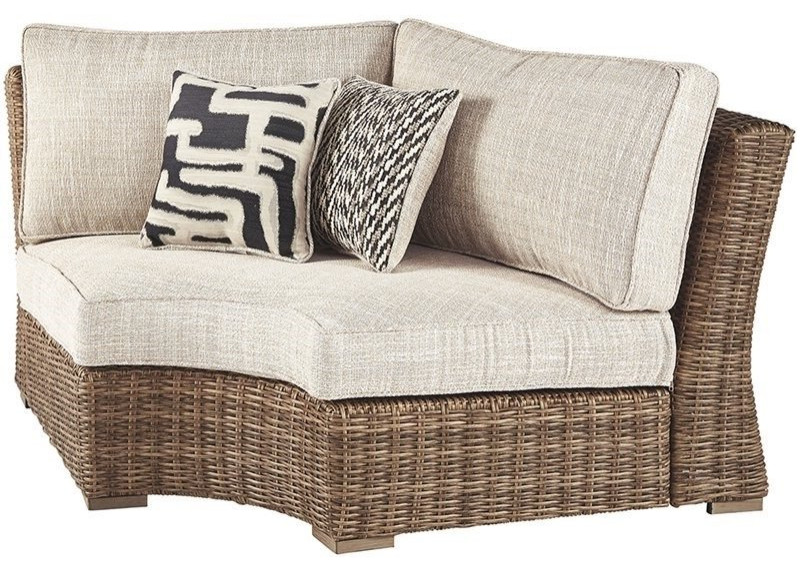 Afuera Living Outdoor Curved Wicker Corner Patio Loveseat in Beige   Tropical   Outdoor Loveseats   by Homesquare  Houzz