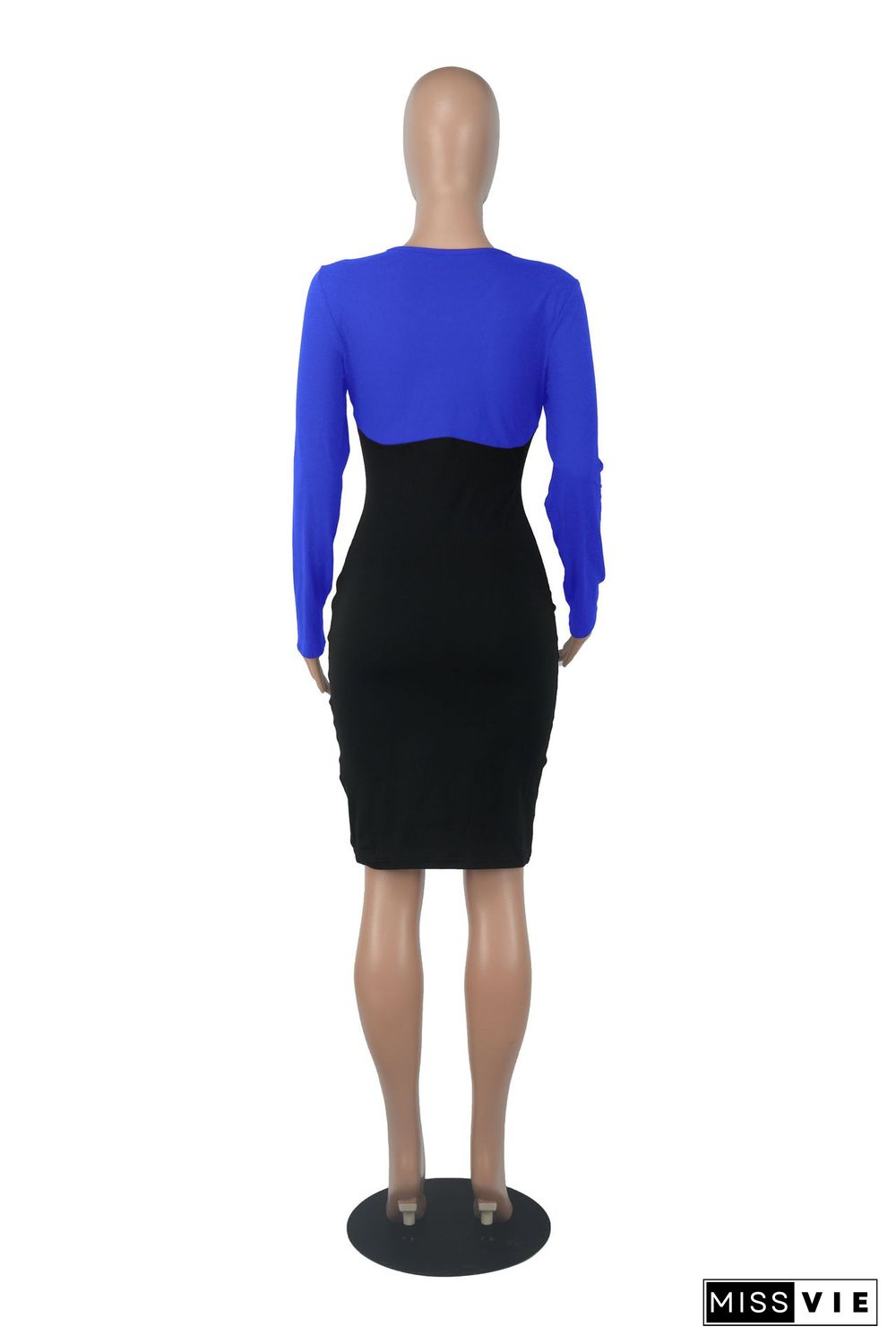 Color Block Long Sleeve Bandage Bodycon Dresses