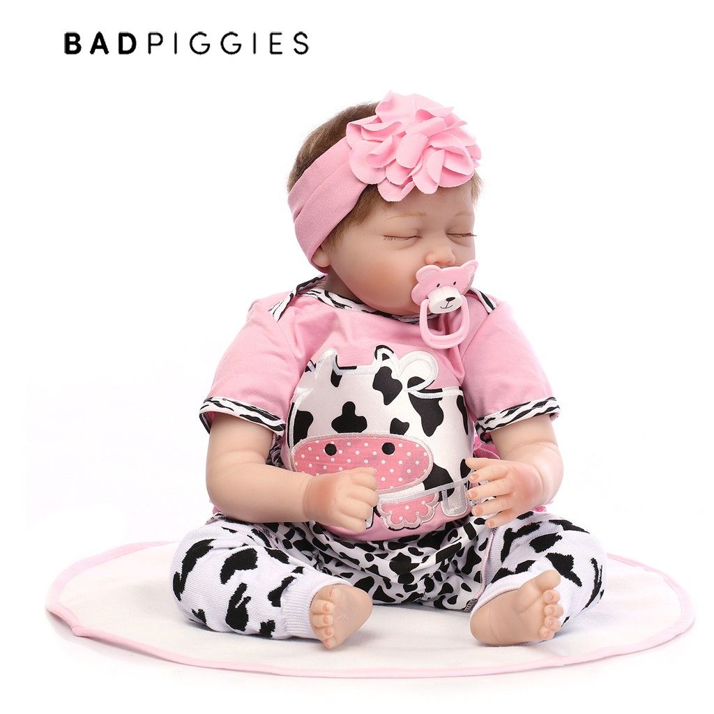 BadPiggies 22 inch Reborn Baby Dolls Girls Realistic Lifelike Handmade Dolls Toys Soft Vinyl Silicone Kids Gifts