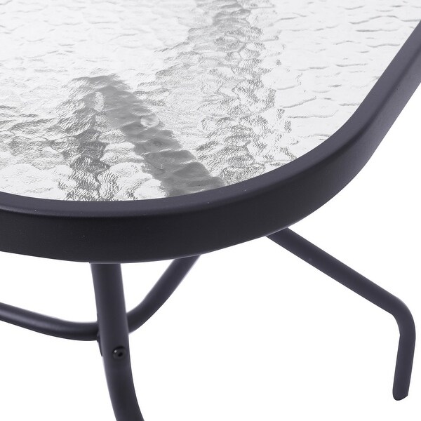 Commercial Tempered Glass and Steel Patio Table with Umbrella Hole