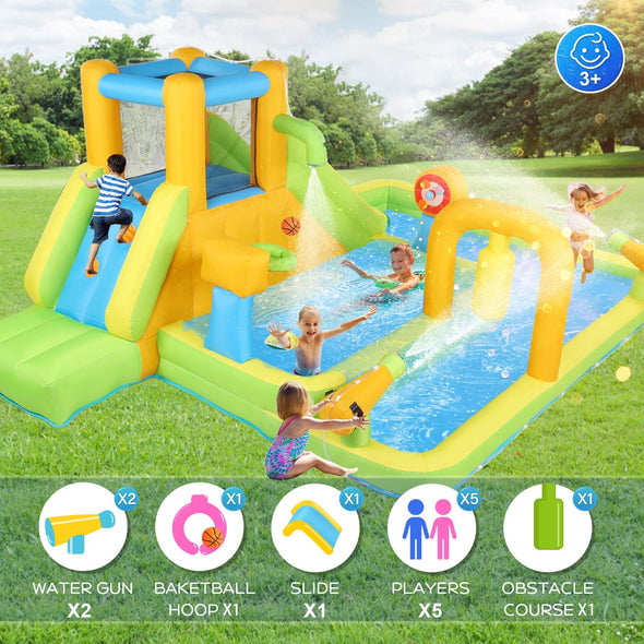 Lakecy Inflatable Water Slide Park Water Slides Inflatables Bouncer House for Kids and Adults Backyard Outdoor Fun w/Air Blower