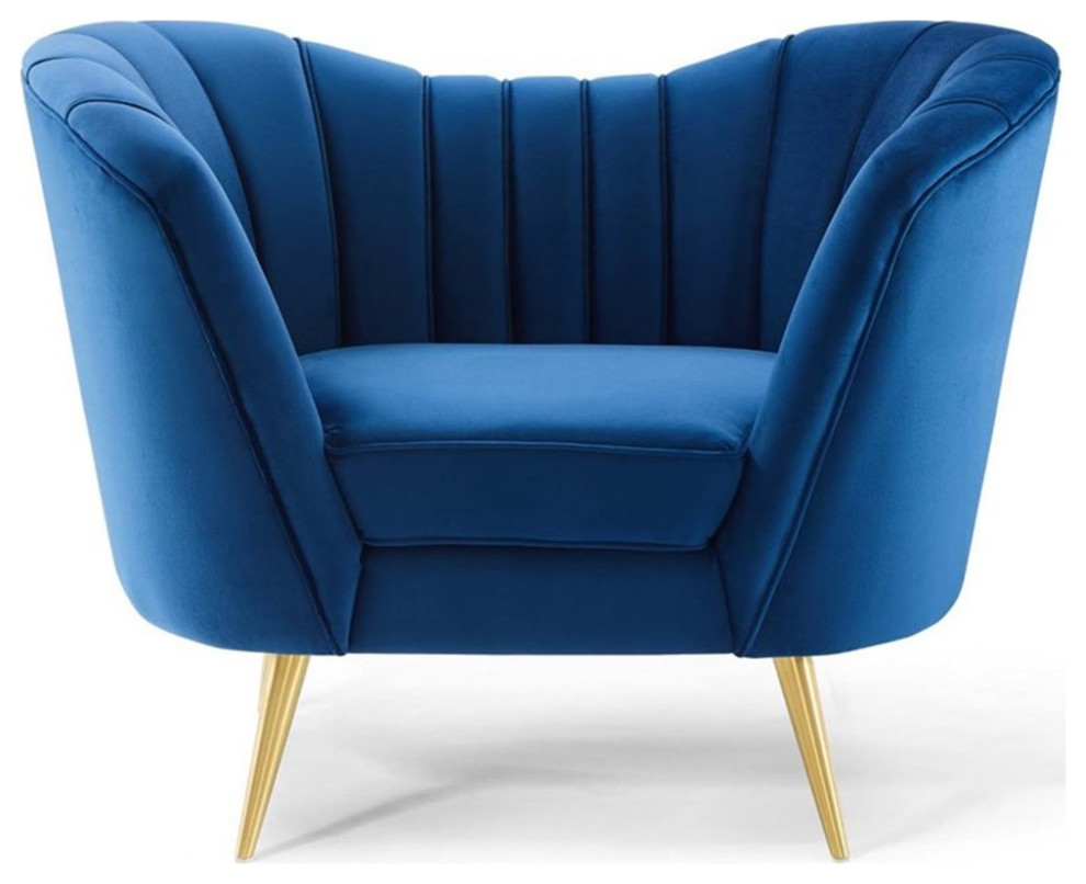 Pemberly Row Modern Velvet Armchair with Stainless Steel Legs in Navy/Gold   Midcentury   Armchairs And Accent Chairs   by Homesquare  Houzz