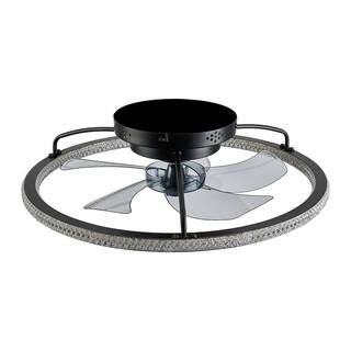 FANNEHONNE 20 in. Intergrated LED Indoor Black Ring Low Profile Ceiling Fans with Lights and Remote for Bedroom SF0004