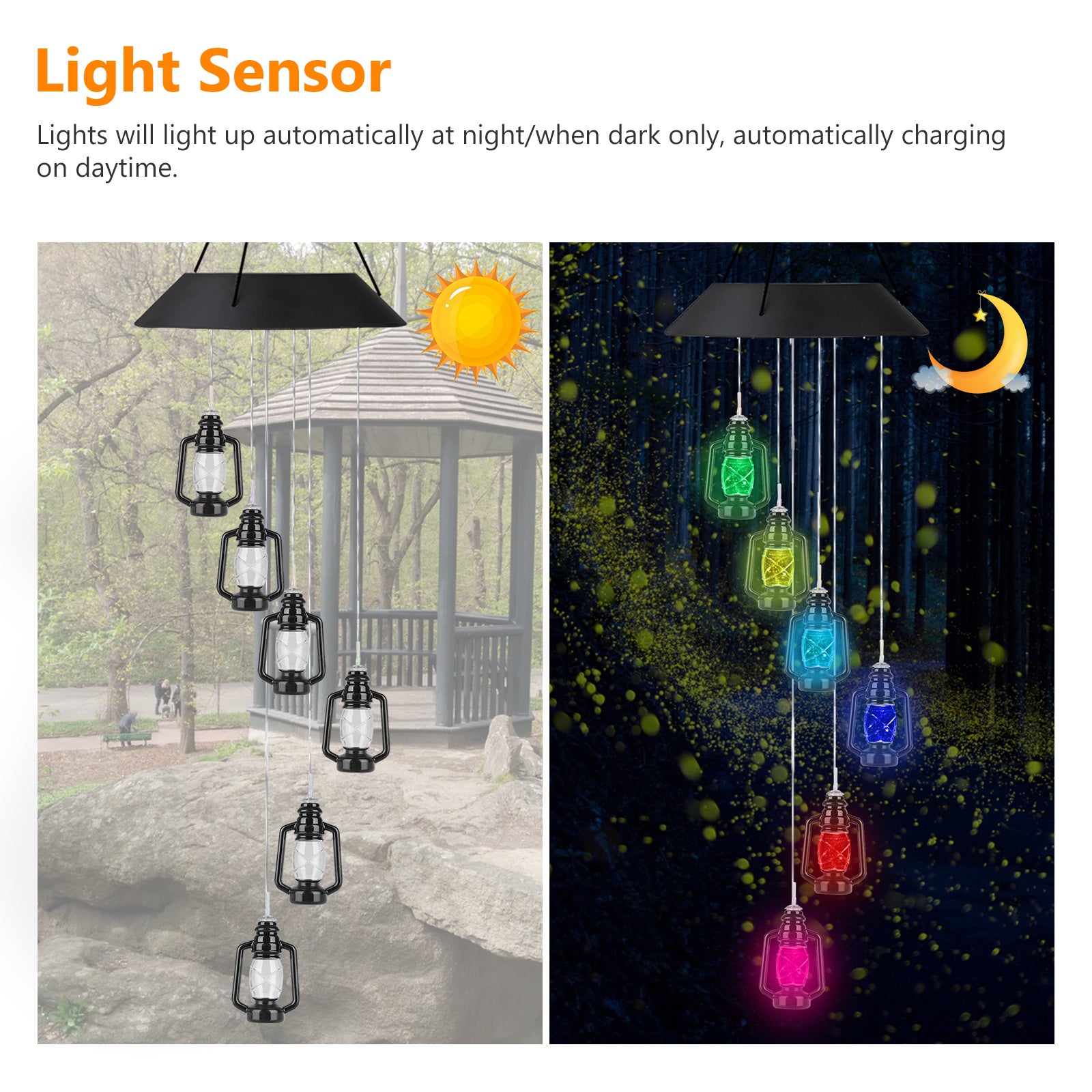 Solar Lanterns Wind Chimes Outdoor， TSV Memorial Garden LED Chimes Light Color Changing Waterproof for Outside Patio Decor Hanging Lamp Christmas Wind Bells Light Sensor for Room Yard Decor