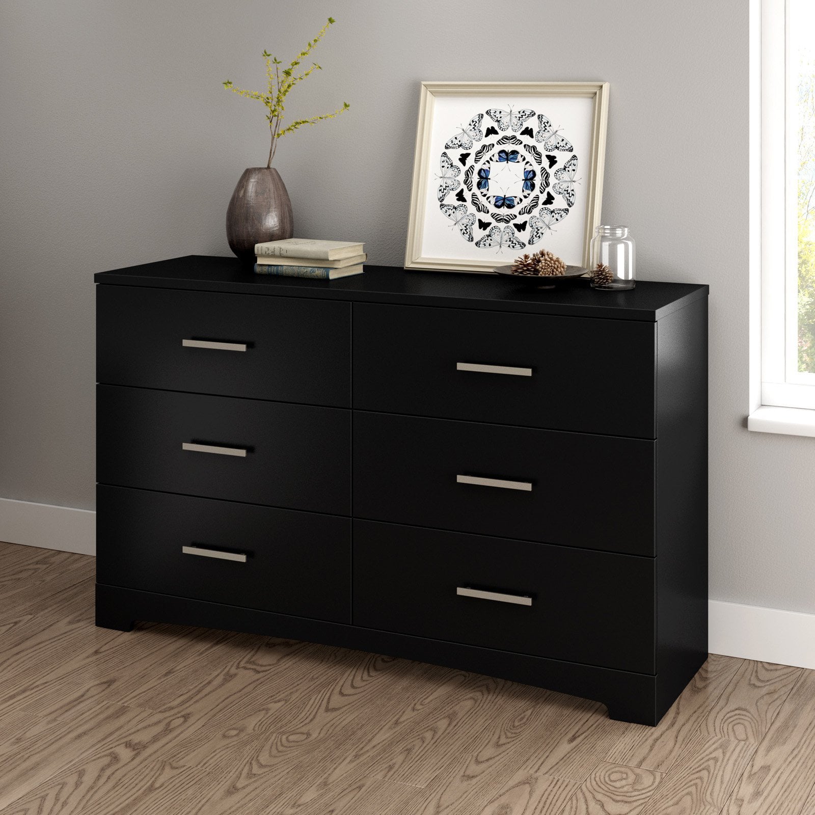 South Shore Gramercy 6-Drawer Double Dresser, Pure Black