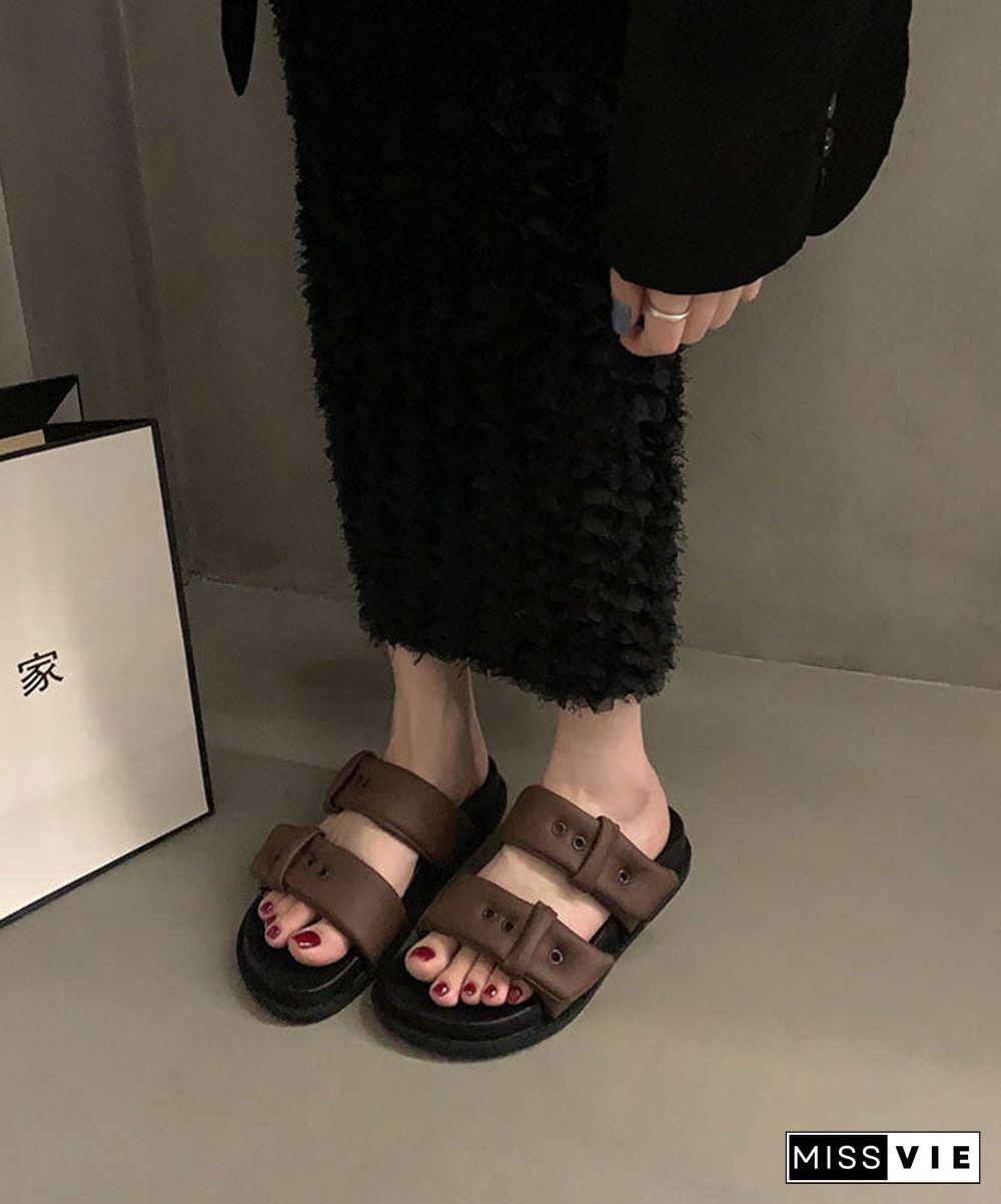 Coffee Slide Sandals Platform Comfortable Splicing Buckle Strap