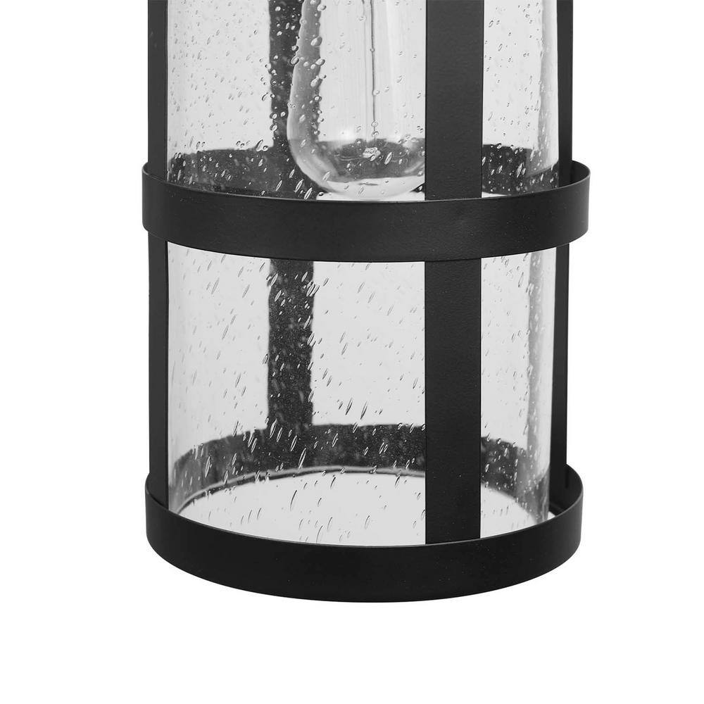 Globe Electric Penelope Matte Black Modern IndoorOutdoor 1-Light Wall Sconce with Seeded Glass Shade 44732