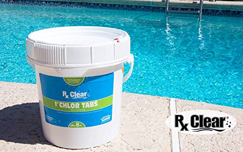 Rx Clear 1-Inch Stabilized Chlorine Tablets | One 8-Pound Bucket | Use As Bactericide, Algaecide, and Disinfectant in Swimming Pools and Spas | Slow Dissolving and UV Protected