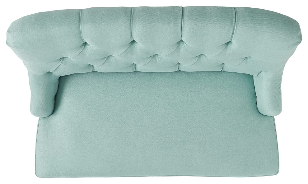 Mid Century Loveseat Settee  Button Tufted Back  ampSmall Sloped Arms  Light Blue   Contemporary   Loveseats   by Decor Love  Houzz