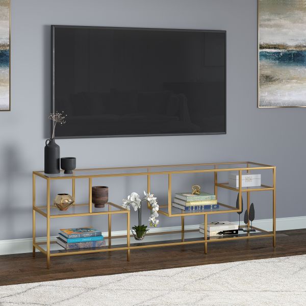 Deveraux Rectangular TV Stand with Glass Shelves for TV's up to 75