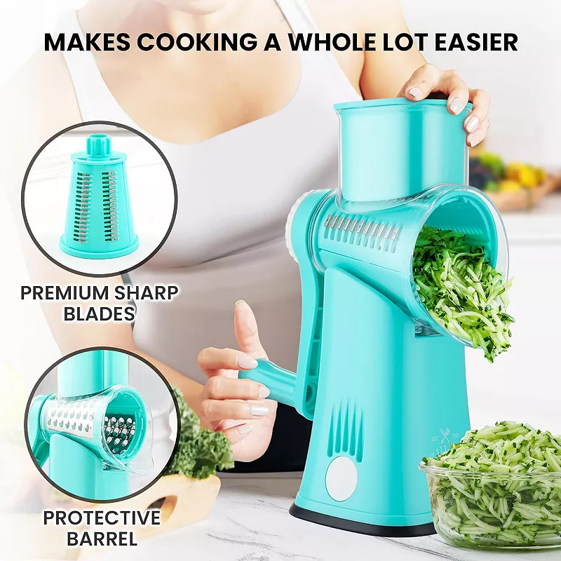 Rotary Cheese Grater with Handle and Upgraded Suction Base