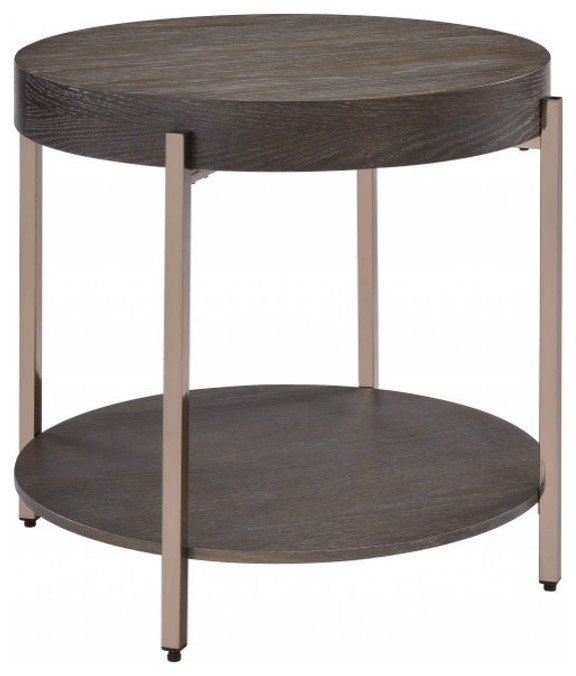 23 quotChampagne Metal And Dark Oak Manufactured Wood Round Two Tier End Table   Contemporary   Side Tables And End Tables   by HomeRoots  Houzz