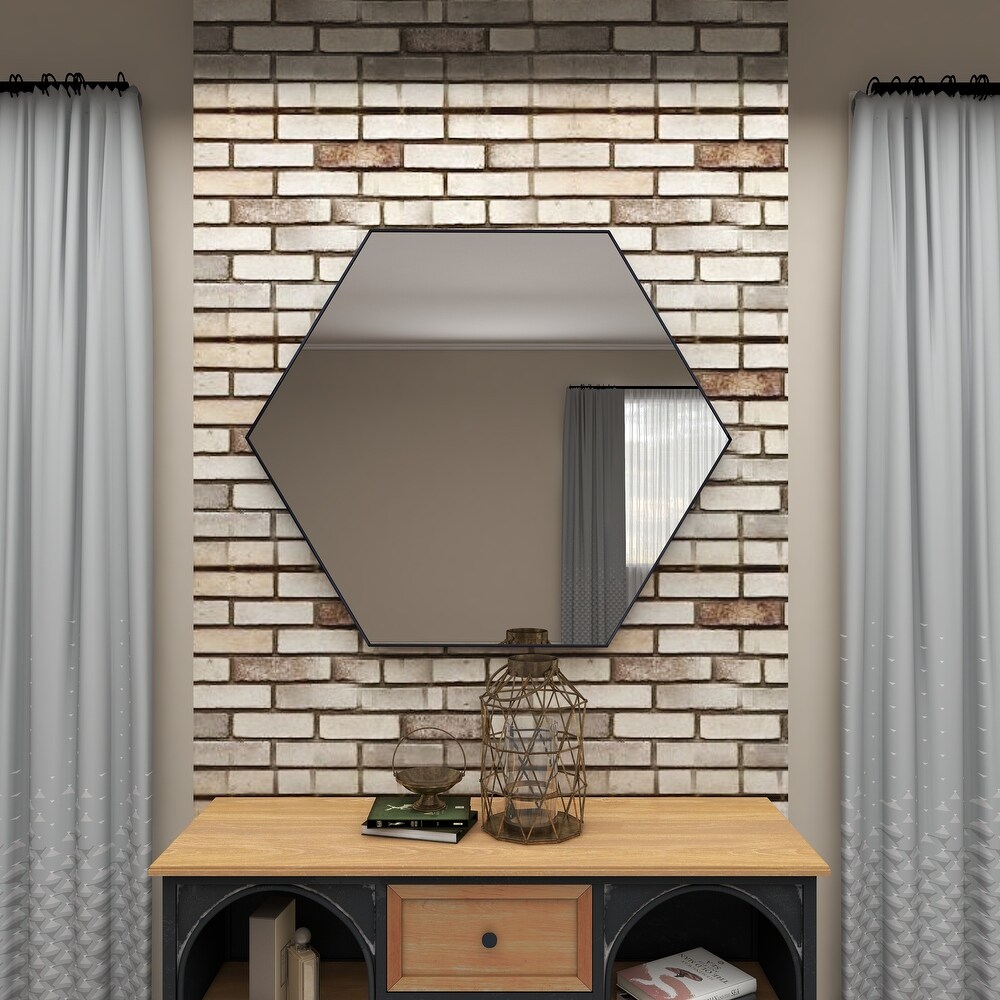 Contemporary Hexagon Wood Wall Mirror   Multiple Finishes and Sizes