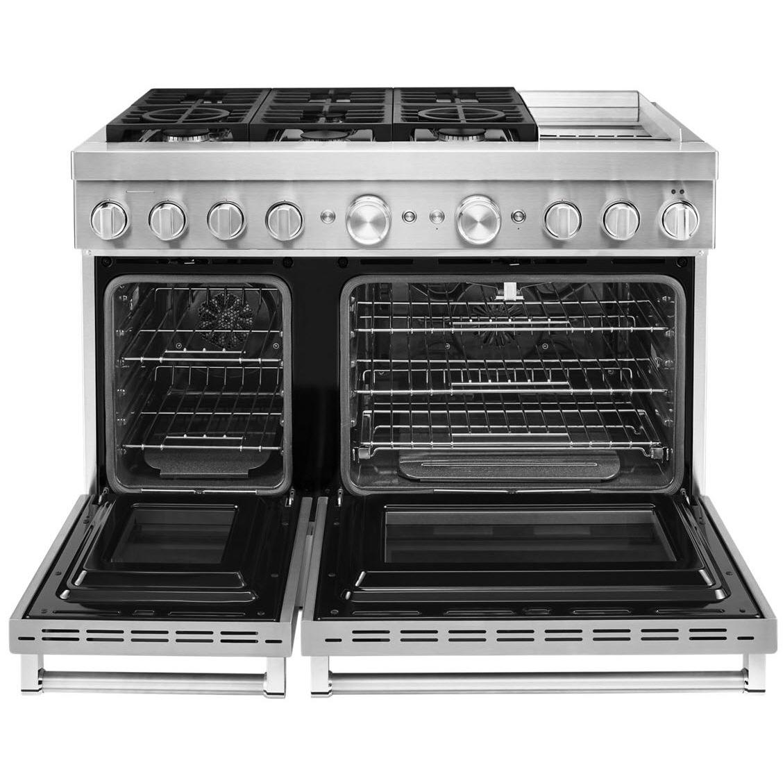 KitchenAid 48-inch Freestanding Dual Fuel Range with Even-Heat? True Convection KFDC558JSS