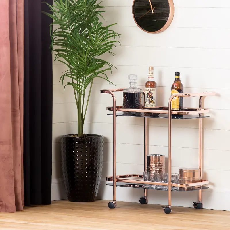 Maliza Rose Gold Bar Cart - South Shore