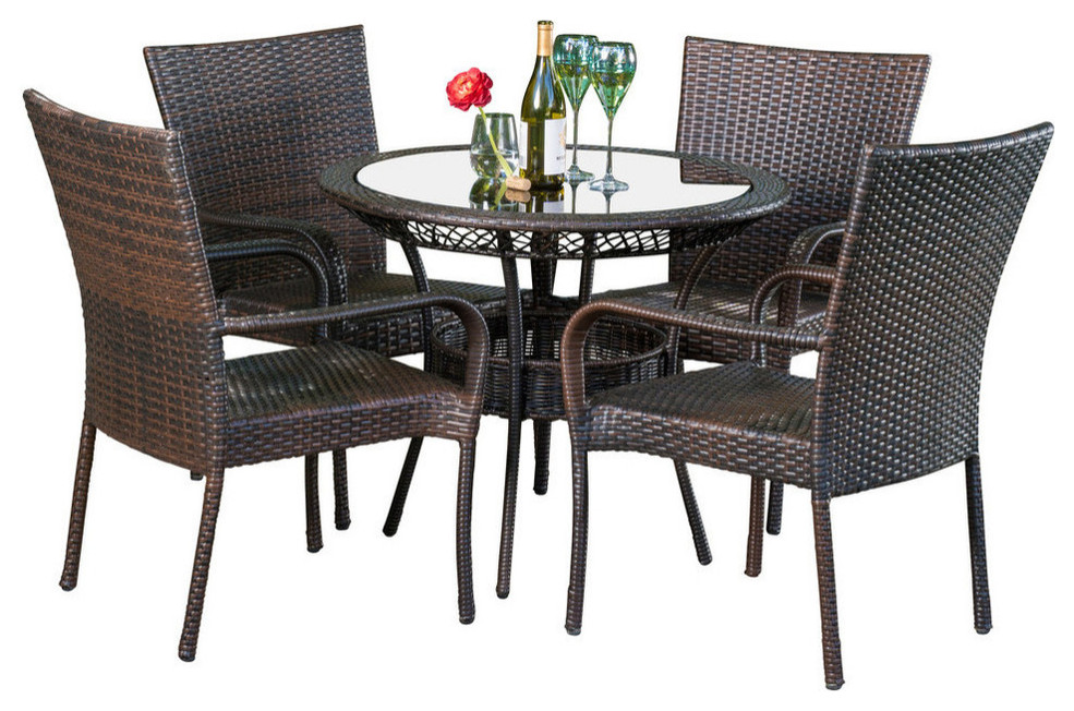 GDF Studio 5 Piece Michael Outdoor Multibrown Wicker Dining Set   Tropical   Outdoor Dining Sets   by GDFStudio  Houzz