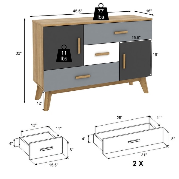 Costway Free-standing Storage Cabinet Modern Floor Cabinet w/2 Doors and - - 35890948