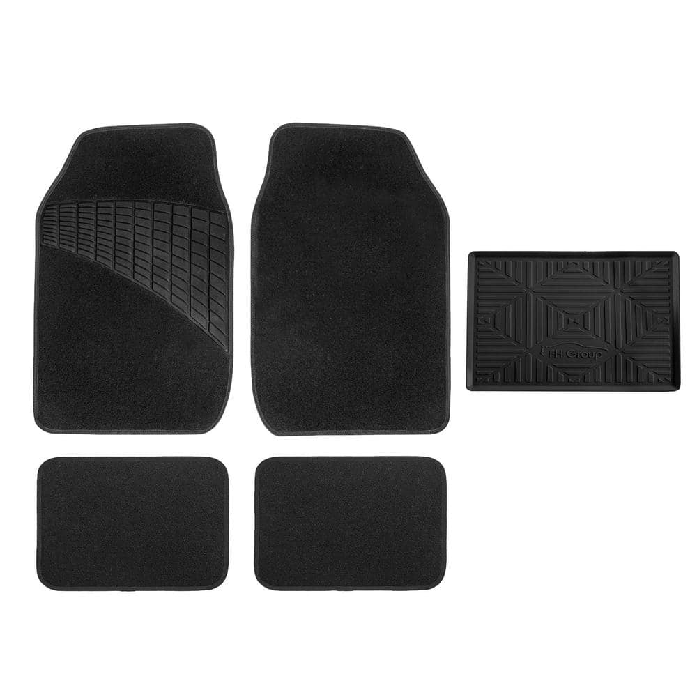 FH Group Black Color-Trimmed Liners Non-Slip Car Floor Mats with Rubber Heel Pad - Full Set DMF14503BLACK