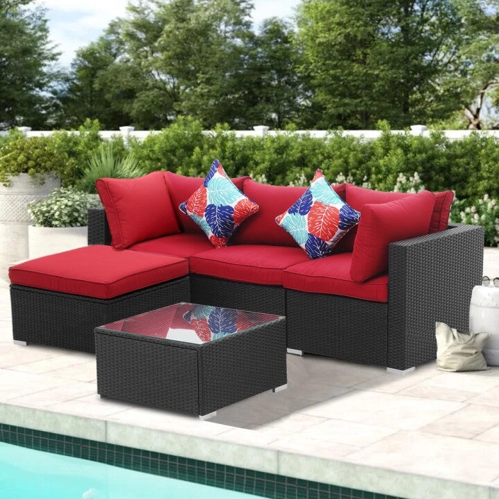 Zenova PE Rattan Wicker Modular Patio Sofa Set with Pillows - Overstock - 32497739